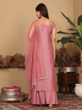 Varanga Women Pink Brocade Strap Sleeves Kurta With Sharara And Dupatta