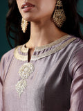 Varanga Women Lavender Zari Lace Embellsihed A Line Kurta With Bottom And Dupatta