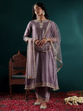 Varanga Women Lavender Zari Lace Embellsihed A Line Kurta With Bottom And Dupatta