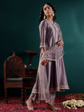 Varanga Women Lavender Zari Lace Embellsihed A Line Kurta With Bottom And Dupatta