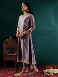 Varanga Women Lavender Zari Lace Embellsihed A Line Kurta With Bottom And Dupatta