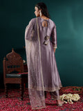 Varanga Women Lavender Zari Lace Embellsihed A Line Kurta With Bottom And Dupatta