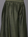 Varanga Women Olive Green Lace Embellished Sleeveless Straight Kurta Paired With Tonal Plazzo And Dupatta