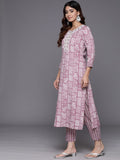 Varanga Women Magenta Printed Round Neck Embroidered Kurta Paired With Bottom And Dupatta