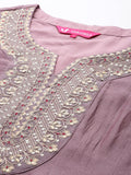 Varanga Women Mauve Zari Embroidered Sequins Embellished Anarkali Kurta with Bottom and Dupatta