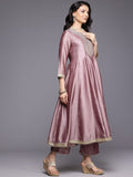 Varanga Women Mauve Zari Embroidered Sequins Embellished Anarkali Kurta with Bottom and Dupatta