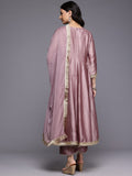 Varanga Women Mauve Zari Embroidered Sequins Embellished Anarkali Kurta with Bottom and Dupatta