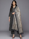 Varanga Women Black Jacquard Kurta Set With Dupatta