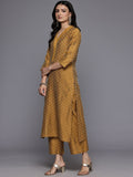 Varanga Women Mustard Jacquard Kurta Set With Dupatta