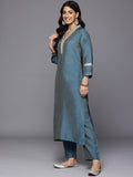 Varanga Women Blue Gota And Lace Embellished Kurta With Bottom And Printed Dupatta