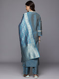 Varanga Women Blue Gota And Lace Embellished Kurta With Bottom And Printed Dupatta