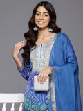 Varanga Women Blue Bandhani Printed Zari Embroidered Kurta With Bottom And Dupatta