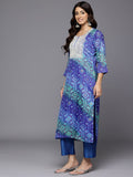 Varanga Women Blue Bandhani Printed Zari Embroidered Kurta With Bottom And Dupatta