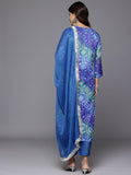 Varanga Women Blue Bandhani Printed Zari Embroidered Kurta With Bottom And Dupatta