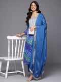 Varanga Women Blue Bandhani Printed Zari Embroidered Kurta With Bottom And Dupatta