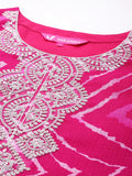 Varanga Women Fuchsia Bandhani Printed Zari Embroidered Kurta With Bottom And Dupatta