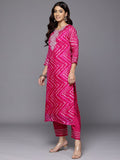 Varanga Women Fuchsia Bandhani Printed Zari Embroidered Kurta With Bottom And Dupatta