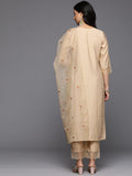 Varanga Women Beige Thread Embroidered Kurta With Organza Hem Paired Bottom And Dupatta