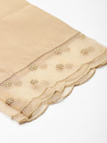 Varanga Women Beige Thread Embroidered Kurta With Organza Hem Paired Bottom And Dupatta