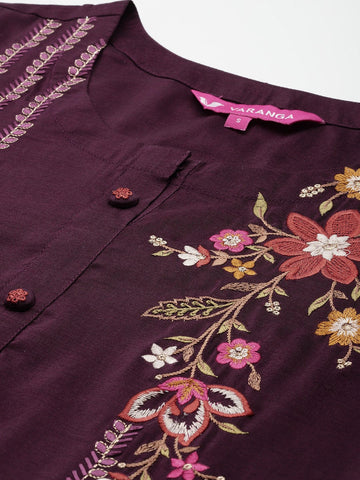 Varanga Women Purple Thread Embroidered Kurta With Organza Hem Paired Bottom And Dupatta