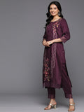 Varanga Women Purple Thread Embroidered Kurta With Organza Hem Paired Bottom And Dupatta