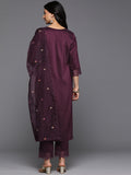 Varanga Women Purple Thread Embroidered Kurta With Organza Hem Paired Bottom And Dupatta