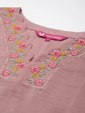 Varanga Women Peach Thread Embroidered Kurta With Organza Hem Paired Bottom And Dupatta