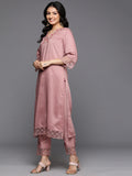 Varanga Women Peach Thread Embroidered Kurta With Organza Hem Paired Bottom And Dupatta