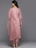 Varanga Women Peach Thread Embroidered Kurta With Organza Hem Paired Bottom And Dupatta