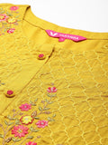 Varanga Women Yellow Thread Embroidered Kurta With Organza Hem Paired Bottom And Dupatta