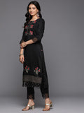 Varanga Women Black Thread Embroidered Kurta With Organza Hem Paired Bottom And Dupatta