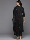 Varanga Women Black Thread Embroidered Kurta With Organza Hem Paired Bottom And Dupatta