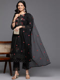 Varanga Women Black Thread Embroidered Kurta With Organza Hem Paired Bottom And Dupatta