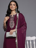 Varanga Women Purple Round Neck Embroidered Kurta With Embroidered Bottom And Tonal Dupatta