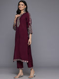 Varanga Women Purple Round Neck Embroidered Kurta With Embroidered Bottom And Tonal Dupatta