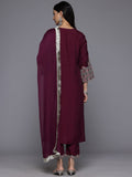 Varanga Women Purple Round Neck Embroidered Kurta With Embroidered Bottom And Tonal Dupatta