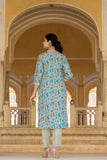Varanga Women Blue Round Neck Floral Printed  Embroidered Kurta Paired With Bottom And  Dupatta