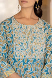 Varanga Women Blue Round Neck Floral Printed  Embroidered Kurta Paired With Bottom And  Dupatta