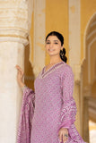 Varanga Women Lavender V Neck Thread Embroidered Kurta Paired With Printed Bottom And Dupatta