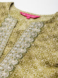 Varanga Women Green Round Neck Printed Yoke Embroidered Kurta With Bottom And Dupatta