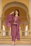 Varanga Women Printed Purple Round Neck Kurta With Printed Bottom And Dupatta