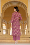 Varanga Women Printed Purple Round Neck Kurta With Printed Bottom And Dupatta