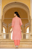 Varanga Women Red V Neck Thread Embroidered Kurta Paired With Printed Bottom And Dupatta