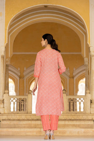 Varanga Women Red V Neck Thread Embroidered Kurta Paired With Printed Bottom And Dupatta