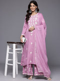 Varanga Women Pink Round Neck Embroidered Kurta With Bottom & Dupatta