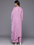 Varanga Women Pink Round Neck Embroidered Kurta With Bottom & Dupatta