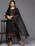 Varanga Women Black Thread Embroidered Sequins Embellished Kurta With Bottom And Dupatta