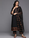 Varanga Women Black Thread Embroidered Sequins Embellished Kurta With Bottom And Dupatta