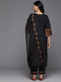 Varanga Women Black Thread Embroidered Sequins Embellished Kurta With Bottom And Dupatta