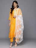 Varanga Women Yellow Round Neck Embroidered Kurta With Bottom & Embroidered Dupatta